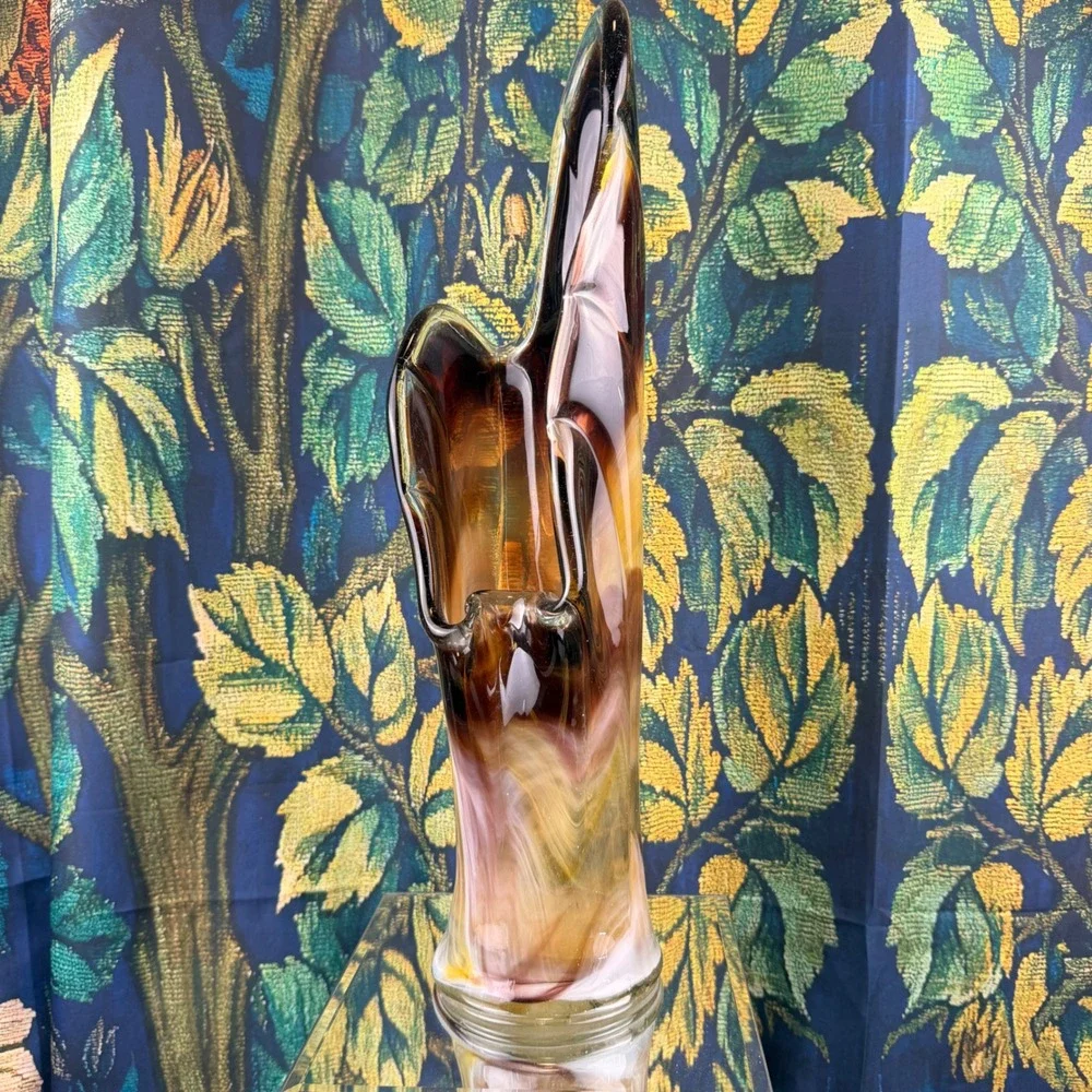 Vintage Murano‎ Style Art Glass Vase Amber Brown Swirl Hand Blown 18 Inch